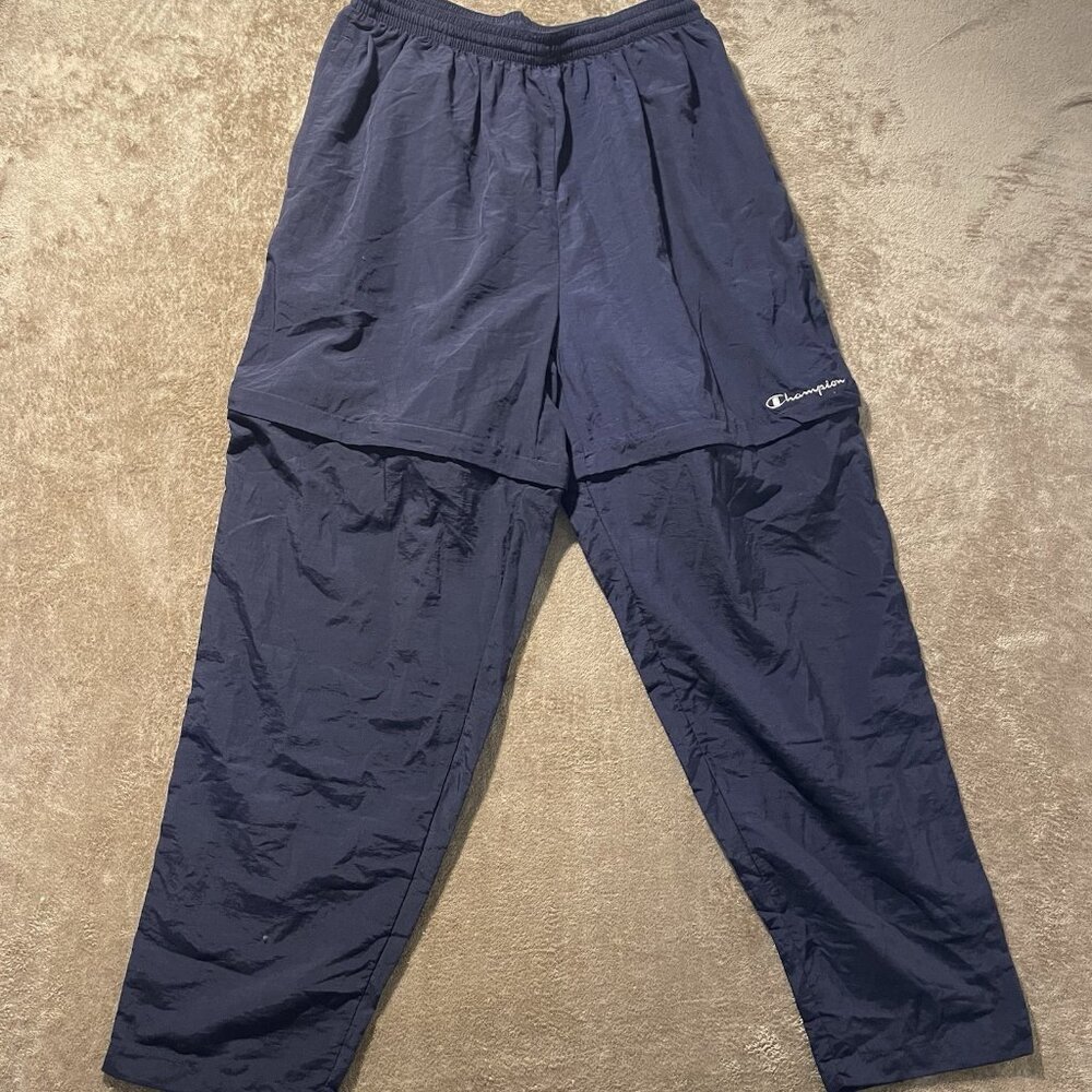 Champion Pants Mens XL Convertible Windbreaker Shorts Navy Blue Track Athletic